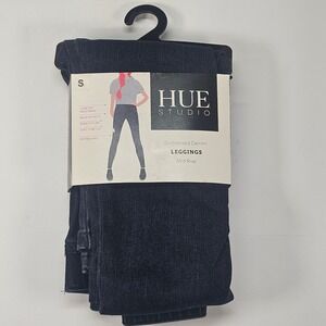 HUE STUDIO Distressed Denim Mid Rise Leggings Womens Size S Soft Stretch Styling